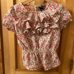 Chaps Pink Floral Ruffle Blouse